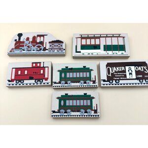 6 pc The Cat’s Meow Wooden RAILROAD Train Quaker, Passenger, Engine